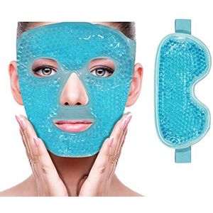 Verkoelend ijsgezichtsmasker ter vermindering van zwellingen, kringen rond de ogen, neusbijholteontsteking, roodheid, pijnverlichting, migraine (blauw (1x oogmasker + 1x gezichtsmasker))