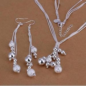 bruiloft zilveren kleur sieraden mode mooie hanger ketting Earring vrouwen partij set-S121