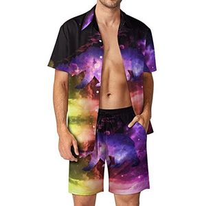 Galaxy Bear Hawaiiaanse sets voor heren, button-down trainingspak met korte mouwen, strandoutfits, 2XL