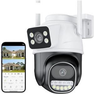 Bewakingscamera, 8MP 4K IP Camera Buiten 4X Zoom Dual Lens Dual Schermen PTZ Camera Ai Auto Tracking CCTV surveillance Video Camera(8MP Add 64G Card)