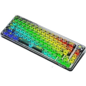 QPSJXN F68 Mechanisch toetsenbord, draadloos, bluetooth, bedraad, met transparante sleutelkappen voor kleurrijke achtergrondverlichting, compatibel met games en werk (zwart transparant)