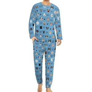 Adopt Don't Shop Hond Kat Comfortabele Heren Pyjama Set Ronde Hals Lange Mouw Loungewear met Zakken S