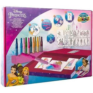 Disney Princess - Spray Pen Set Deluxe - Kleurstiften voor kinderen - Tekenset met Blaaspennen en Tekensjablonen