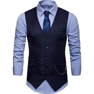 Showu Klassiek Paisley vest voor heren, set met dubbele rij knopen, slim fit, formeel, bruiloft, zakelijk vest, marineblauw, M