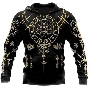 Nordic Rune Casual Hoodie met Ronde Hals, 3D-geprinte Viking Vegvisir Unisex Nieuwigheid Punk Street Sweatshirt, Herfst Winter Lange Mouwen Jas met Grote Zak en Rits(Zip Hoodie,XXL)