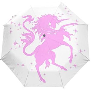 Roze Paard Eenhoorn Automatische Paraplu Winddicht Opvouwbare Paraplus Auto Open Sluiten voor Meisjes Jongens Vrouwen, Patroon, M