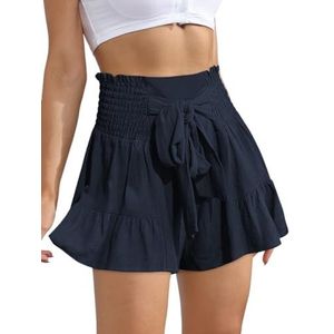 Lewey Modieuze damesshort met striktaille en ruches aan de zoom | Zomer Must-have culottes rok-broek, Purplish Blauw, L