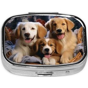 Hondenmanden en honden print pillendoos vierkant metalen pillendoosje met 2 compartimenten draagbare mini pillenorganisator schattige pillencontainer voor zakportemonnee kantoor reizen