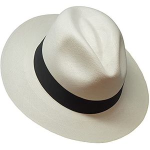 The Japura - Signature Fedora Panama Hat - wit met zwart lint - oprolbaar en ultra lichtgewicht echt panama. Licht en ademend natuurlijk Toquilla stro (100% Paja Toquilla) - ivoor - XL
