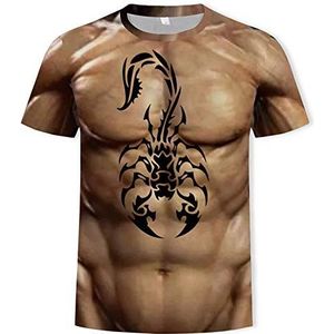 T Shirts Mens 3D T-Shirt Men'S Bodybuilding Simulation Muscle Tattoo T-Shirt Casual Naked Skin Chest Muscle Fun Short Sleeve-C_Xxl