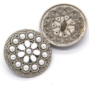 Knopen voor naaien 6 stuks vintage ronde diamant parel gouden metalen knoppen for dameskleding trui decoratieve jasknoppen naaien accessoires-rood - YDS04,22mm (Color : White Yds02)