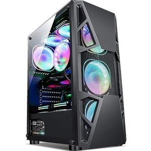 Mid-Tower Computerbehuizing, Gehard Glazen Zijpaneel Verticale GPU-beugel Ondersteunt Waterkoeling ATX, Micro-ATX, Mini-ITX(Black)