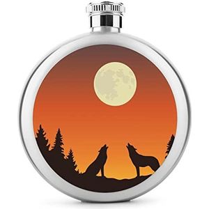 Two Wolves Howls at The Full Moon Heupfles 5 oz lekvrije drankfles roestvrij staal wijnfles voor bruiloft feest geschenken