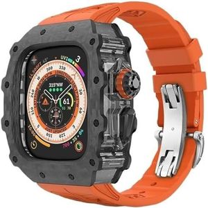 dayeer Koolstofvezel Case Band voor Apple Watch 49MM Ultra2 Ultra, fluorrubber horlogeband met Cover Mod Kit voor Iwatch Series9/8/7/6/5/4/se (Color : Orangebs, Size : 45mm 44mm for 9876)