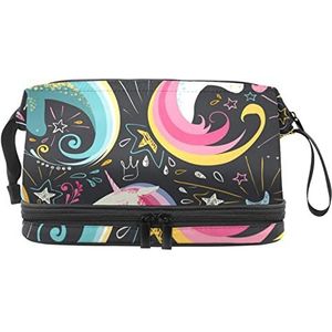 Grote capaciteit reizen cosmetische tas,Roze Blauwe Eenhoorns Script Kleurrijk, Make-up Tas, Waterdichte Make-up Bag Organizer, Meerkleurig, 27x15x14 cm/10.6x5.9x5.5 in