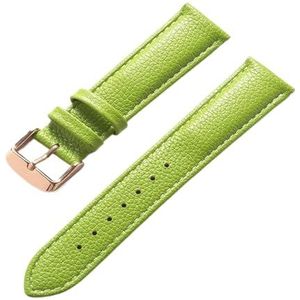 YingYou Echt Lederen Litchi Patroon Zacht Lederen Band Heren Dames Gesp Gesp Grijs Abrikoos Paars Horlogebandje Accessoires (Color : Apple green rose, Size : 15mm)