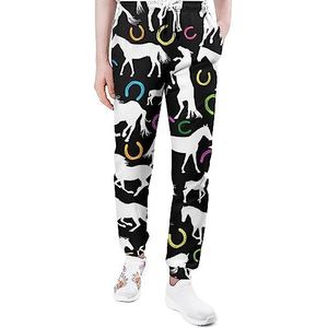 Witte Paarden En Hoefijzer Print Joggingbroek Voor Mannen Yoga Atletische Lounge Jersey Broek Met Zakken Sport Broek 5XL