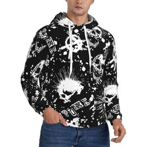 Dexnel Witte Punk Skull Heren Fleece Gevoerde Hoodie Sherpa Pullover Met Kangoeroe Pocket Verstelbare Hood, Winter Sweatshirt, Zwart, S