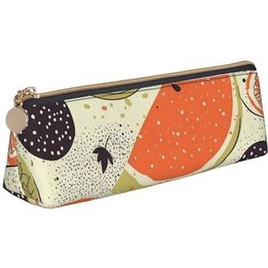 NTVOWPZO Lederen Etui Grote Capaciteit Potlood Pouch Tropisch Fruit Plakjes Potlood Tas Pouch Met Rits Pen Houder voor Vrouwen