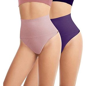 L&K-II Naadloos korset voor dames, string, buikweg 3601, Set van 2 (roze + paars), XXL-3XL