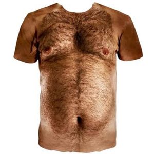 Mannen 3D T-shirt Grappige Gedrukt Borst Haar Spier O Kraag Korte Mouw Zomer Mannen Tshirts Grappig, Beige, XL