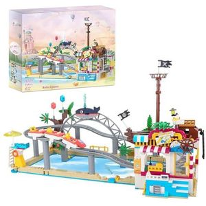 648PCS Achtbaan Pretpark Bouwset Kermis Themapark Bouwpakket met Achtbaan & Piratenschip Waterpark Carnaval Speelgoed Cadeau voor Meisjes Kinderen 8＋