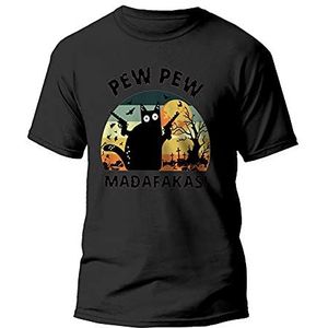 Nieuwe mannen Pew Pew Madafakas T-Shirt Grappige Kat Grappen Tee Xmas Gift Klein tot 5xl (Zwart, XL)