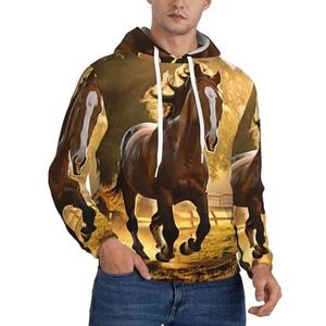 LFKVYZLC Horse Running Tree Graphic Hoodies voor mannen, sweatshirt met capuchon en zakken, Meerkleurig, XXL