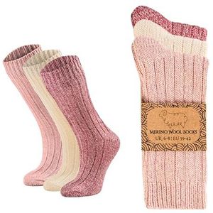 Wollen sokken voor dames, 3 paar, thermische warme wintersokken, zachte, gezellige wolmix, dikke winterlaarssokken (DE/NL/SE/PL, Numeriek, 39, 42, Regular, Regular, Natuur-Roze-Fuchsia)