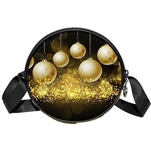 Messenger Bag Kerst kerstballen op Glittery Gouden Achtergrond Crossbody Tas voor Vrouwen Rond, Meerkleurig, 6.7x6.7x2.3 in, Sling Rugzakken