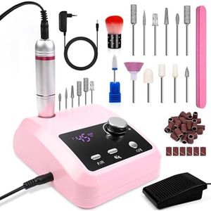 Elektrische nagelfrees, voor gelnagels, 45.000 omw/min, manicure-/pedicureset, professionele nagelfrees, met led-display met voetpedaal, nagelvijl, elektrisch voor acrylnagels, gelnagels, eelt