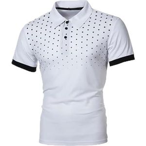 LQHYDMS T-shirts Mannen Mannen Shirt Tennis Shirt Dot Grafische Plus Size Print Korte Mouw Dagelijkse Tops Basic Streetwear Golf Shirt Kraag Business, Wit C, L
