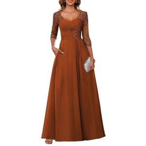 Dames chiffon moeder van de bruid jurk voor bruiloft ruches galajurken cocktailjurk plus size, Verbrand Oranje, 32