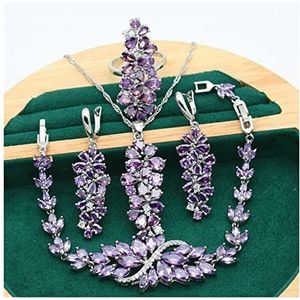 Armband Nieuwe Green Purple Topaz 925 Zilveren Sieraden Set for Dames Armband Oorbellen Ketting Hanger Ring Verjaardagscadeau 4 STUKS Armband 925 Sterling Zilver (Color : 3_7)