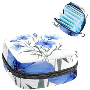 Blauwe bloemen aquarel elegante bloemen maandverband opbergtas grote menstruatie cup zakje met rits, menstruatie pads tas winkel panty voeringen tampons voor meisjes vrouwen