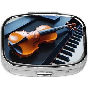 Draagbare pillendoos piano viool muzieknoten 2 compartimenten geneeskunde pillendoosje houder, schattige dagelijkse pillenetui, vierkante kleine medicijnorganisator reizen pillendoos voor portemonnee