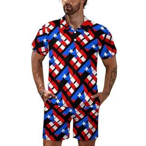 Puerto Ricaanse vlag heren poloshirt set korte mouwen trainingspak set casual strand shirts shorts outfit L