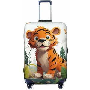 HerfsT Cartoon tijger print koffer cover elastische wasbare bagage hoezen stofdichte bagage beschermer voor reizen past 45-32 inch, Zwart, S