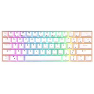 QPSJXN RK61 Draadloos mechanisch toetsenbord, 60 procent, RGB backlit 61, bluetooth, USB 24G, schrijfmachinestijl (RK61 2HS White)