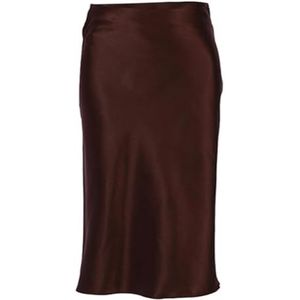 LLaviD Zijden Rok Effen Paars Satijn Zijde Rok Vrouwen Casual Hoge Taille Lange Slanke Rok Elegante Dame Hip-Wrap Rokken, donkerbruin, L