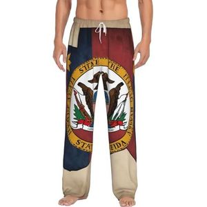 KJGvbn Abstracte Nevada Staat Vlag Kaart Print Heren Bottoms Pyjama Broek, Zachte Loungewear Pyjama Slaap Broek Met Zakken, Lichtgewicht Nachtkleding Voor Comfort Slaap, Wit, S