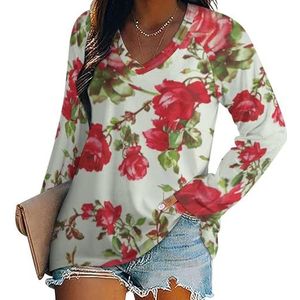 Vintage Rose vrouwen Casual Lange Mouw T-shirts V-hals Gedrukt Grafische Blouses Tee Tops 3XL