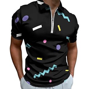 Retro 80S Geometrische Patroon Half Zip-up Polo Shirts Voor Mannen Slim Fit Korte Mouw T-shirt Sneldrogende Golf Tops Tees 2XS