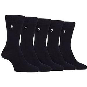 Farah Gestreepte en Argyle katoenen sokken met patroon voor heren, pak van 5, Zwart, One Size
