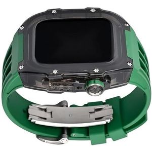 dayeer Volledig transparante behuizing Fluororubber horlogeband Mod Kit voor Apple Watch Ultra2 ultra, gemodificeerde behuizing Band Clear Bezel voor Iwatch9/8/7/6/5/4 (Color : Green, Size : 45mm44m