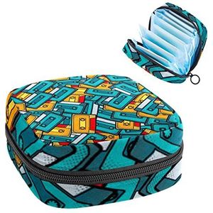 Maandverband Opbergtas,Draagbaar maandverband Opbergzak,Cassette Pop Art Naadloos Patroon, Meerkleurig, 4.7x6.6x6.6 in/12x17x17 cm