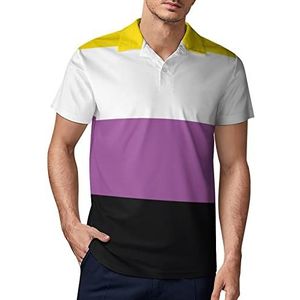 Non-Binary Pride Community Flag Heren Golf Polo-Shirt Zomer Korte Mouw T-shirt Casual Sneldrogende Tees XL