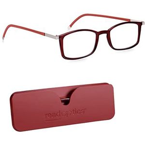 Leesbril Heren Dames, Blauw Licht Bril voor Gaming en Computers, Zwart Super-Dunne Vouw Platte Frames, Read Optics +0,0 tot +2,5, Rode en Blauwe Bloklens, +2.0