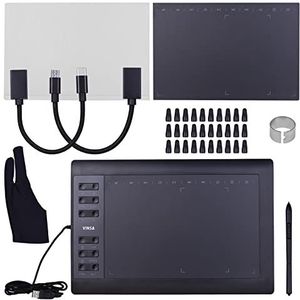 KOCAN Grafisch tablet, professioneel grafisch tekentablet, 10 x 6 inch, 12 sneltoetsen met pen zonder batterij, 8192 niveaus, 30 veren, clip voor pen, 2 OTG-kabels/kopieerfolie/film