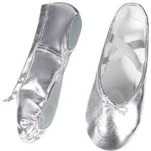 Balletschoenen, Platte canvas balletschoenen, Balletoefeningschoenen met zachte zool, Gymnastiekschoenen for dames, Balletoefening (Color : Silver 1, Size : 44)